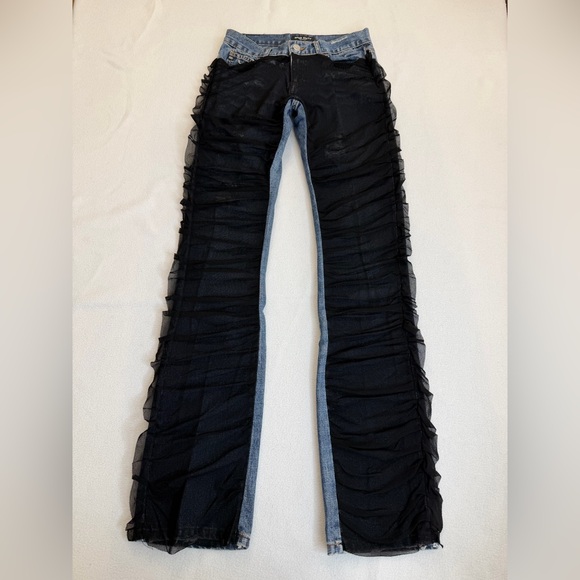 Miss Sixty Black and Blue Ruffled Flare Jeans - Picture 1 of 12